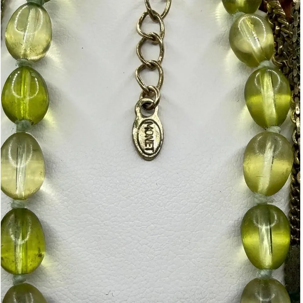 💚 Vintage Monet Multi Strand Necklace + Coordinating Earrings | Retro Set